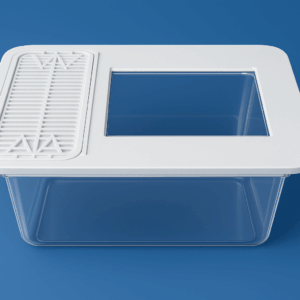 Smartlid with white top and transparent body on blue background