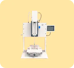 Digital stereotaxic frame with micromanipulator arms and brain atlas display, used for precise rodent neurosurgery.