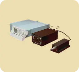 Optogenetics system with implanted fiber optic cables and light source for neural stimulation and recording.