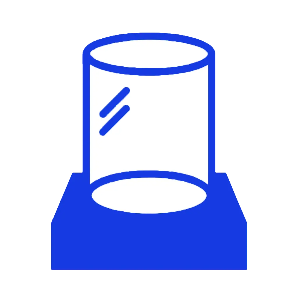 Blue icon of a cylindrical heat maze chamber on a rectangular base, used for behavioral research with transparent enclosure.